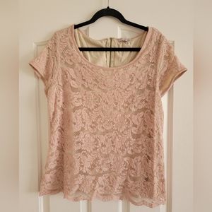 XL Roz & Ali Blush Pink Lace Blouse with zipper detail